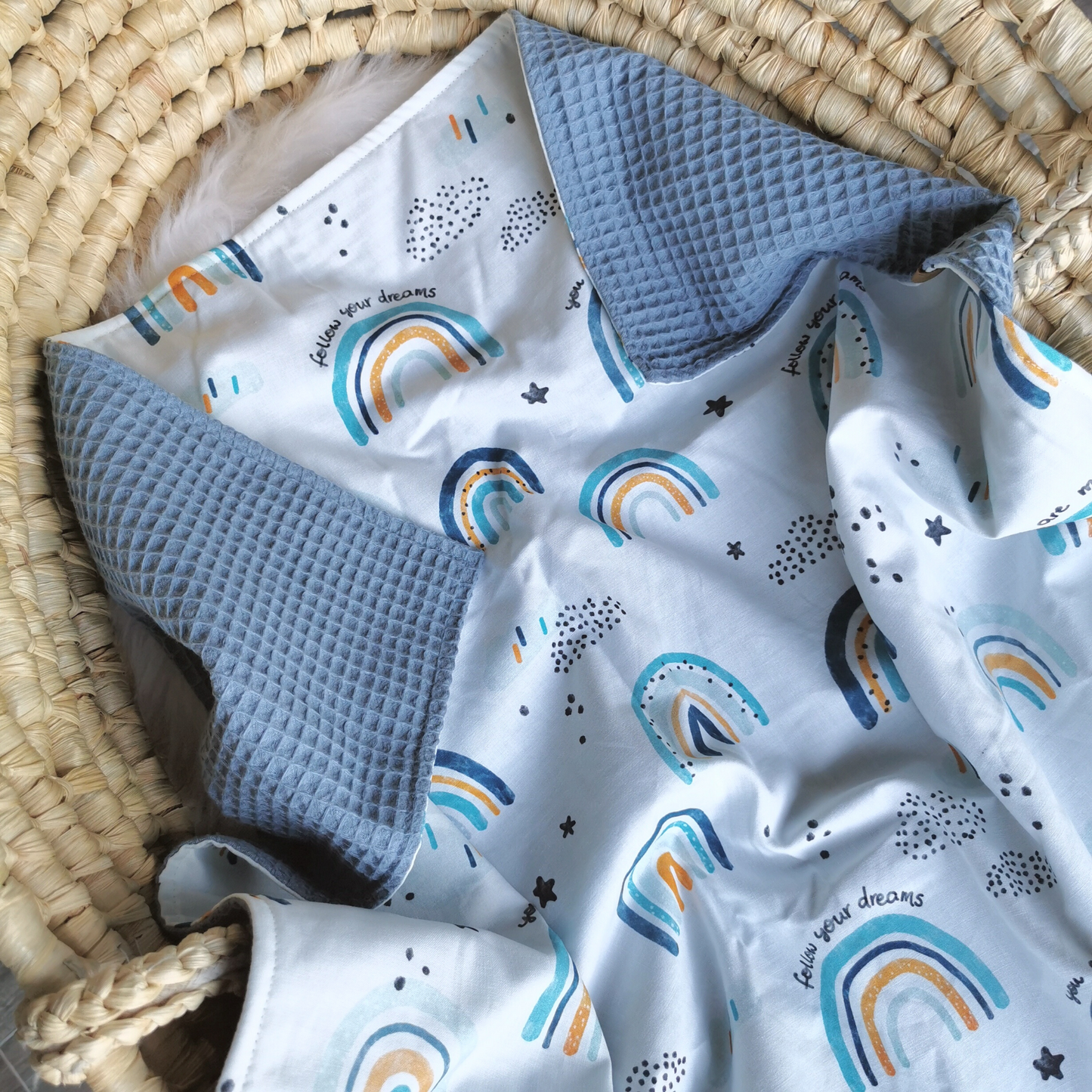 Babydecke “Regenbogen”, blau