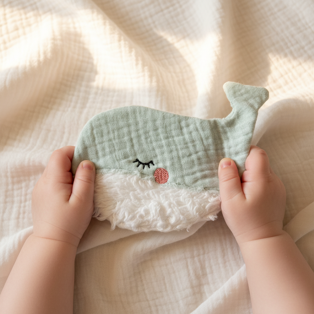 Baby hält Knisterwal Mint