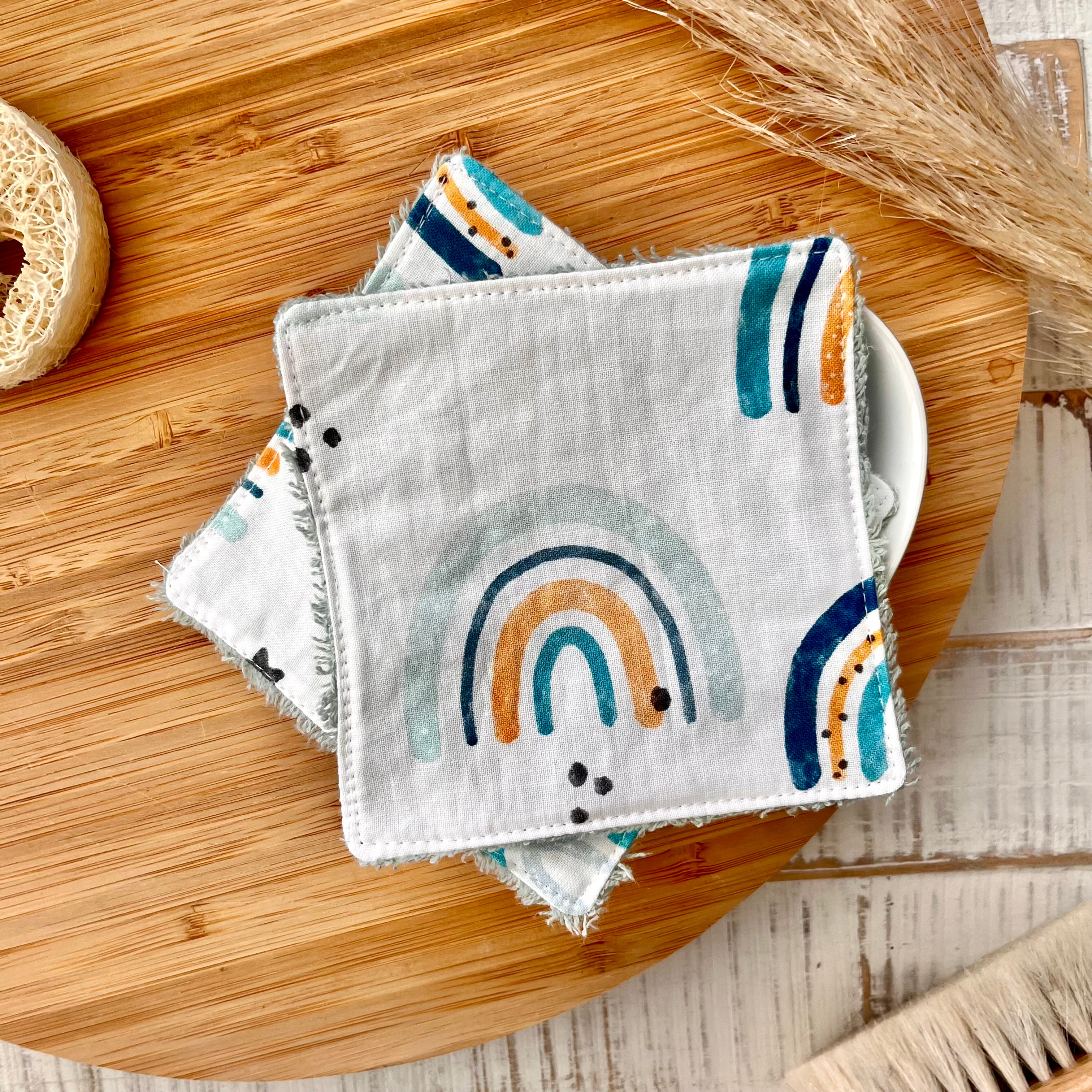 Waschpads Regenbogen blau | 2er Set, Baumwolle mit Frottee-Rückseite, nachhaltig