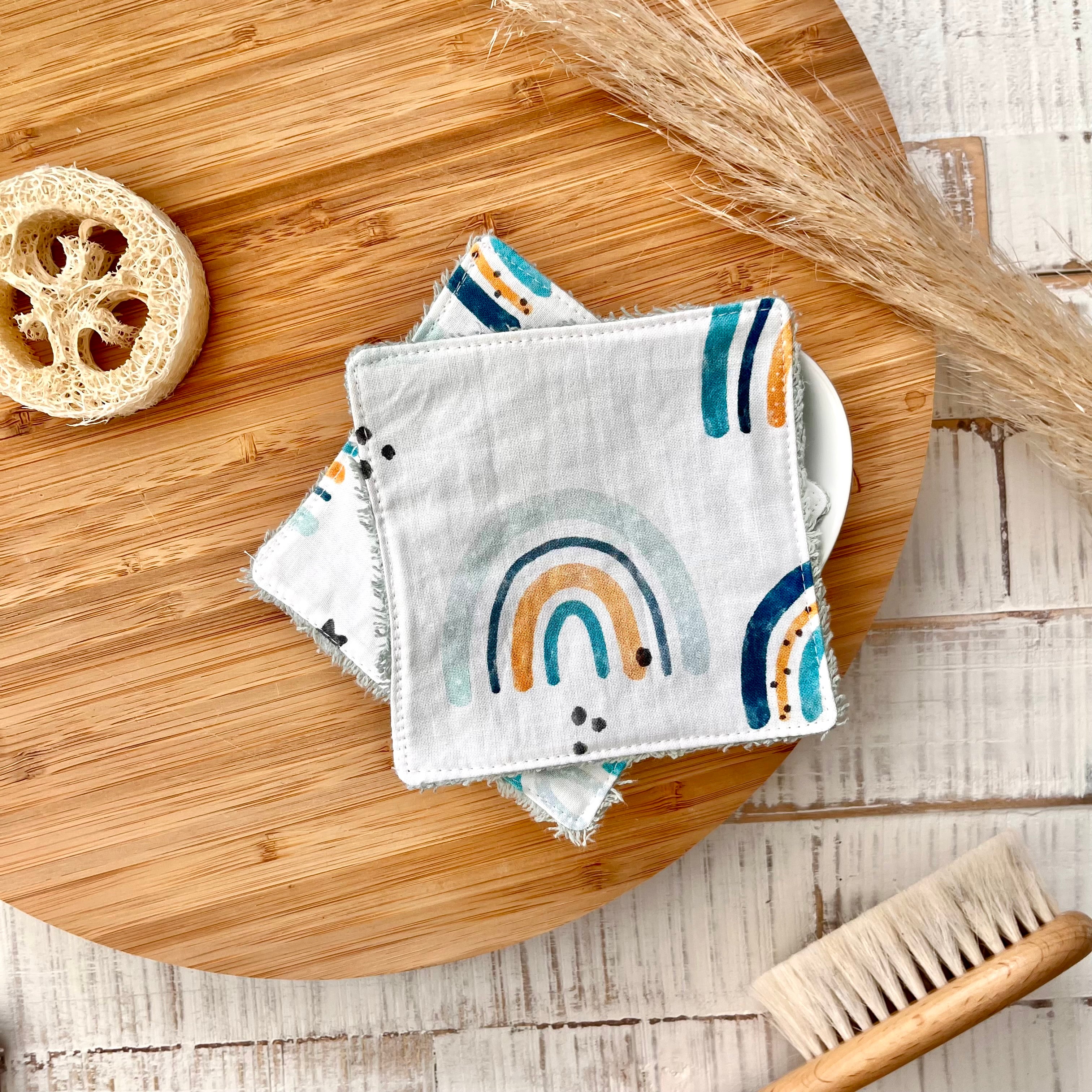 Waschpads Regenbogen blau | 2er Set, Baumwolle mit Frottee-Rückseite, nachhaltig