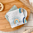 Waschpads Regenbogen blau | 2er Set, Baumwolle mit Frottee-Rückseite, nachhaltig