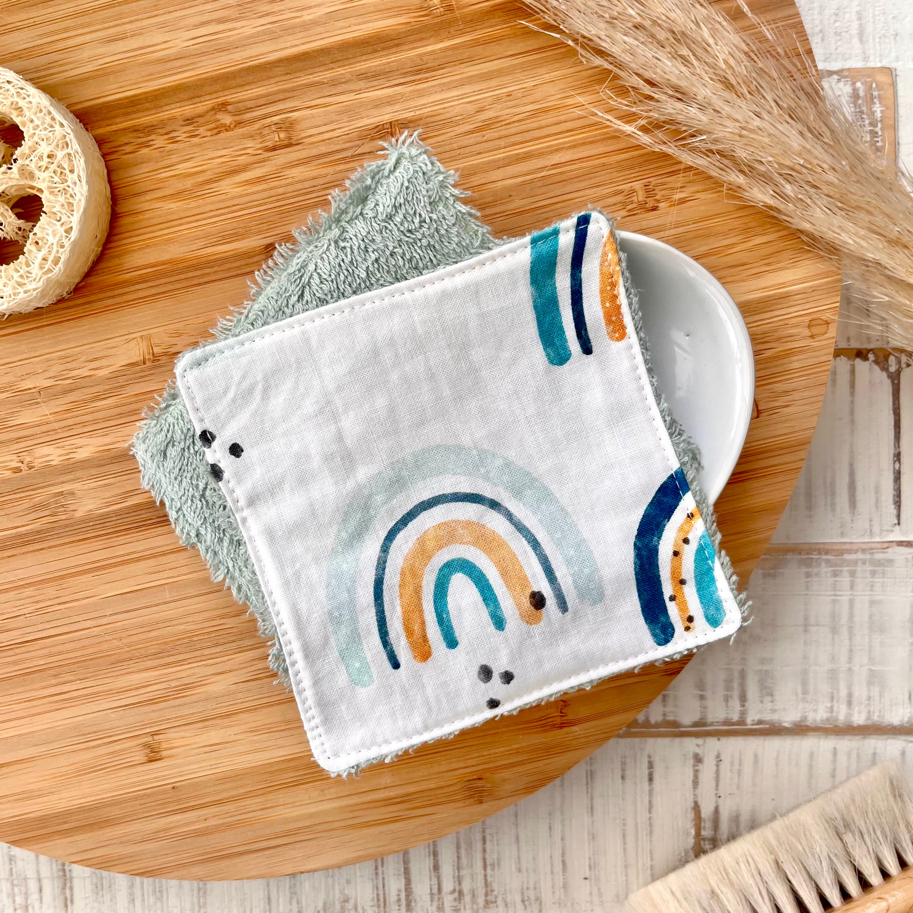 Waschpads Regenbogen blau | 2er Set, Baumwolle mit Frottee-Rückseite, nachhaltig