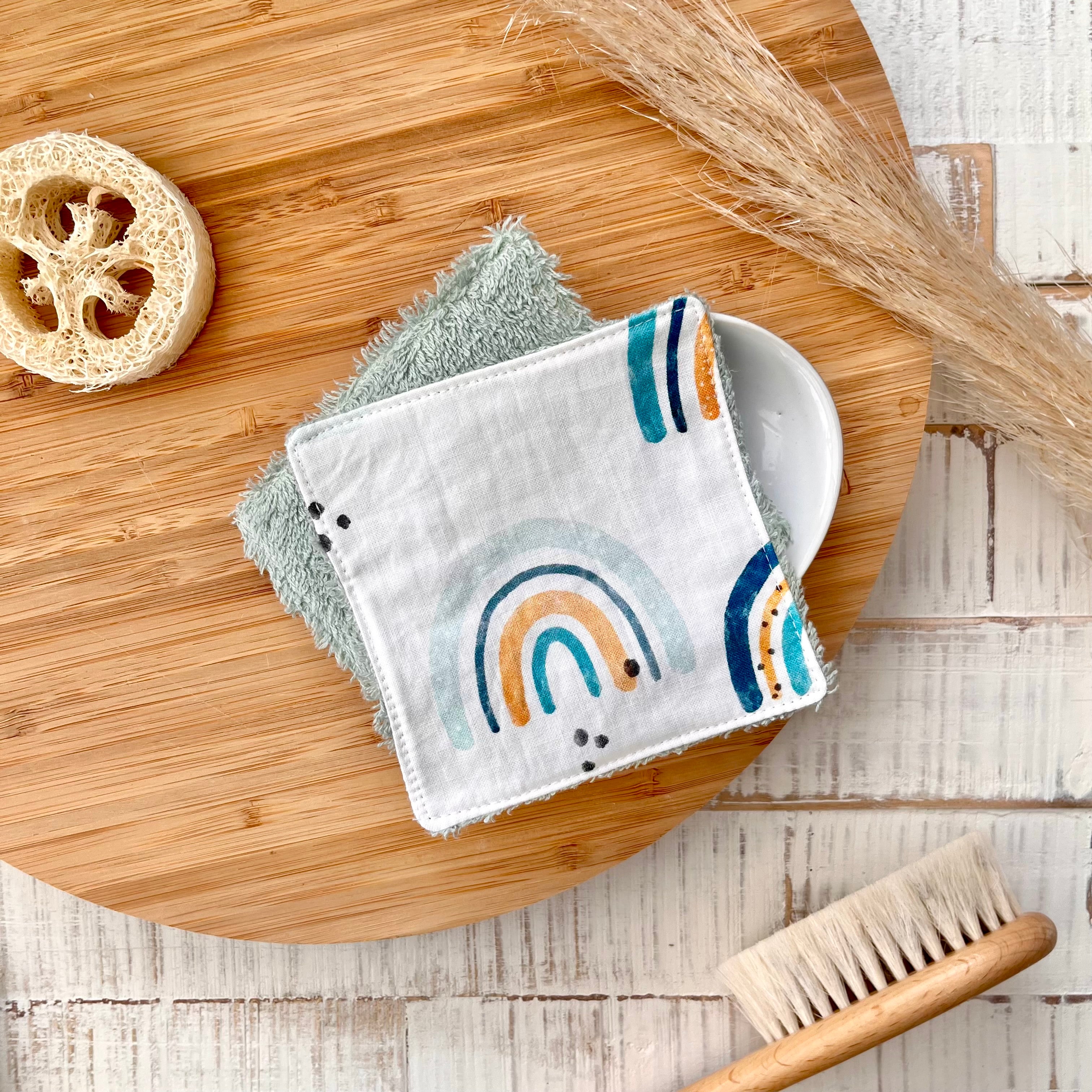 Waschpads Regenbogen blau | 2er Set, Baumwolle mit Frottee-Rückseite, nachhaltig