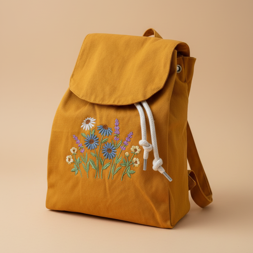 Personalisierter Rucksack „Wildblumen“ aus Bio-Baumwoll-Canvas