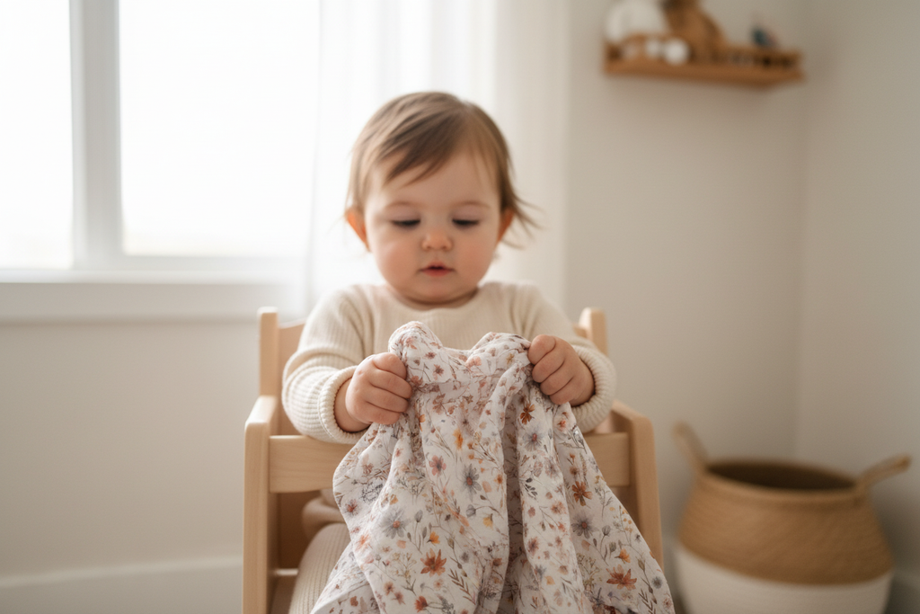 Baby hält Musselintuch