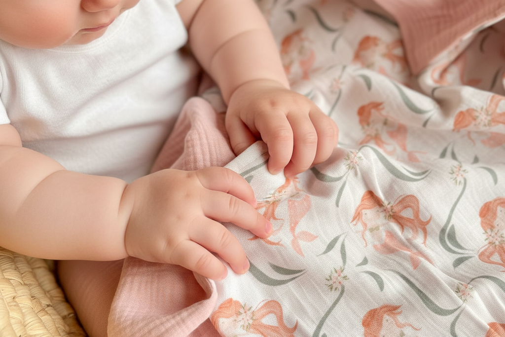 Baby hands touching blanket