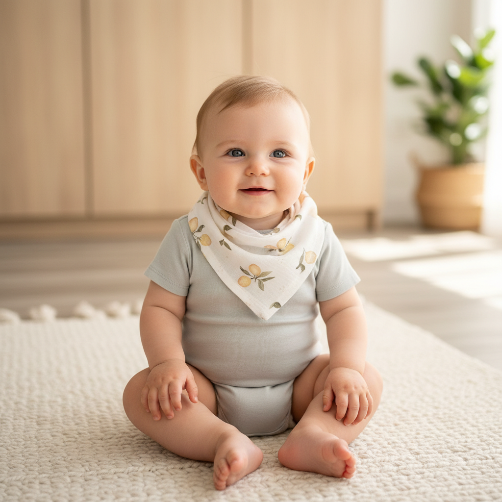 Baby wearing musselin as Halstuch