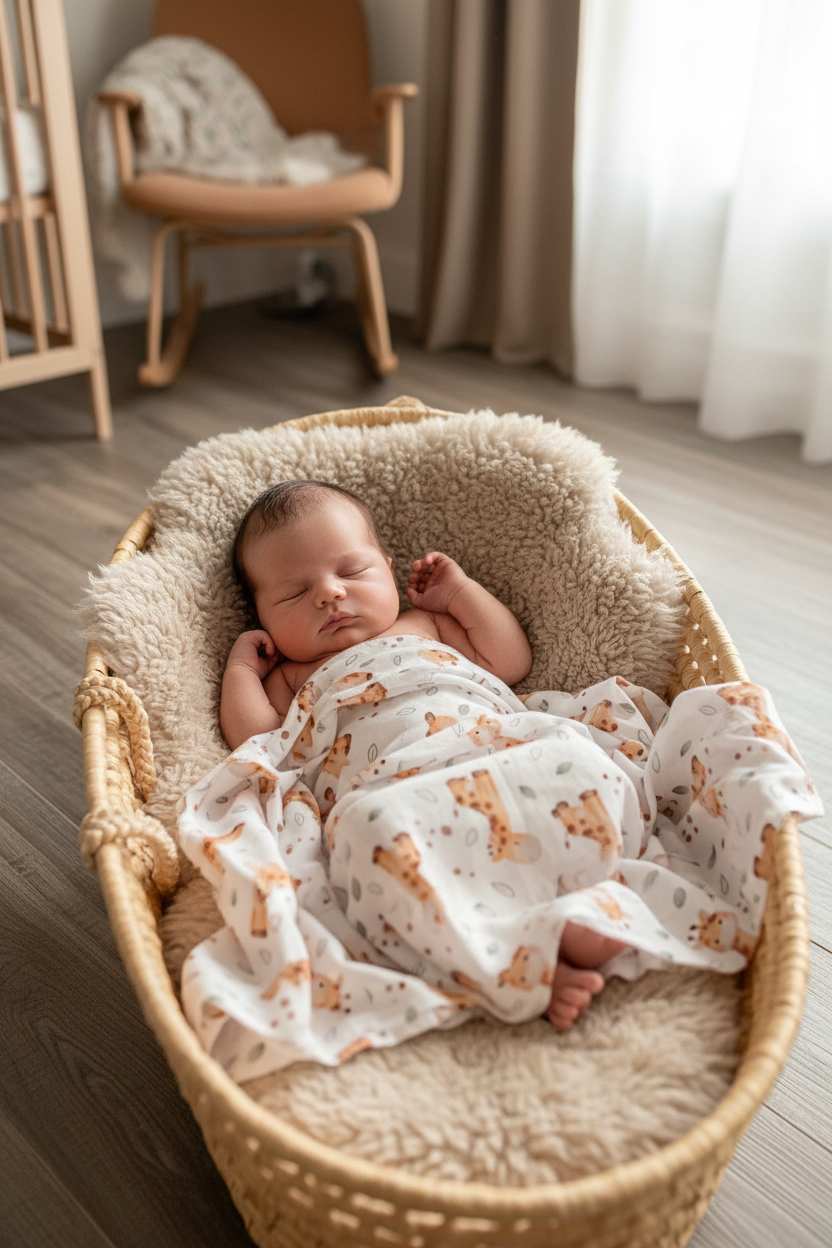 Baby zugedeckt mit Musselintuch