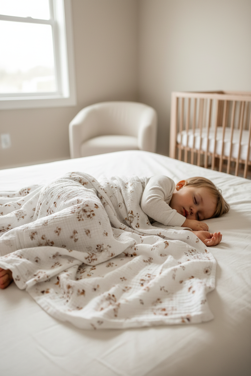 Child covered with musselin blanket