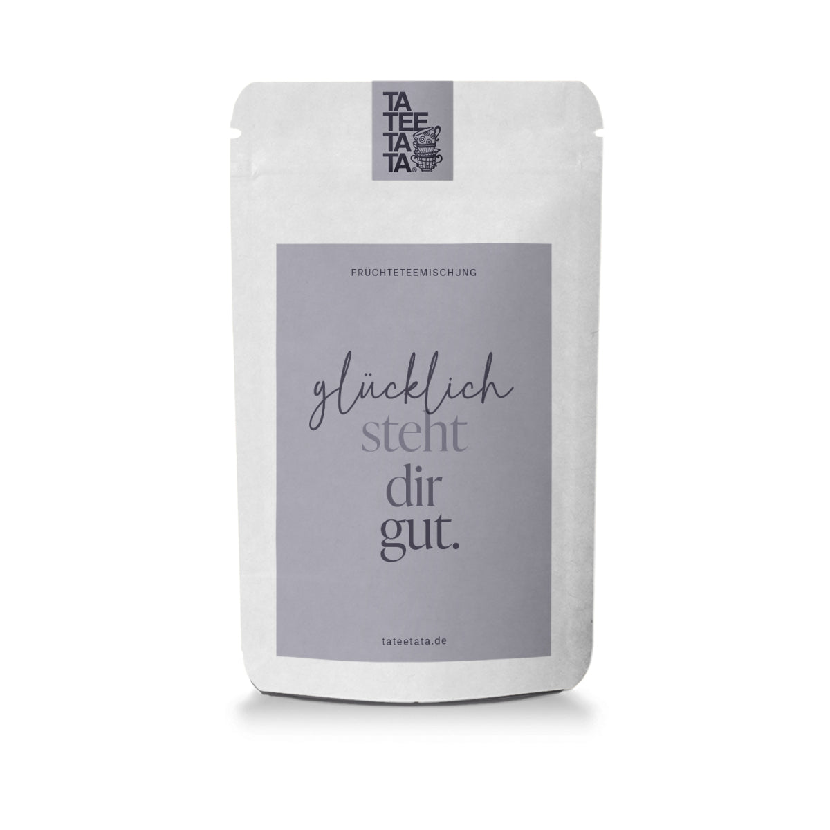 Tee „Glücklich steht dir gut“ – Früchteteemischung Apfelsinen in der Geschenktüte