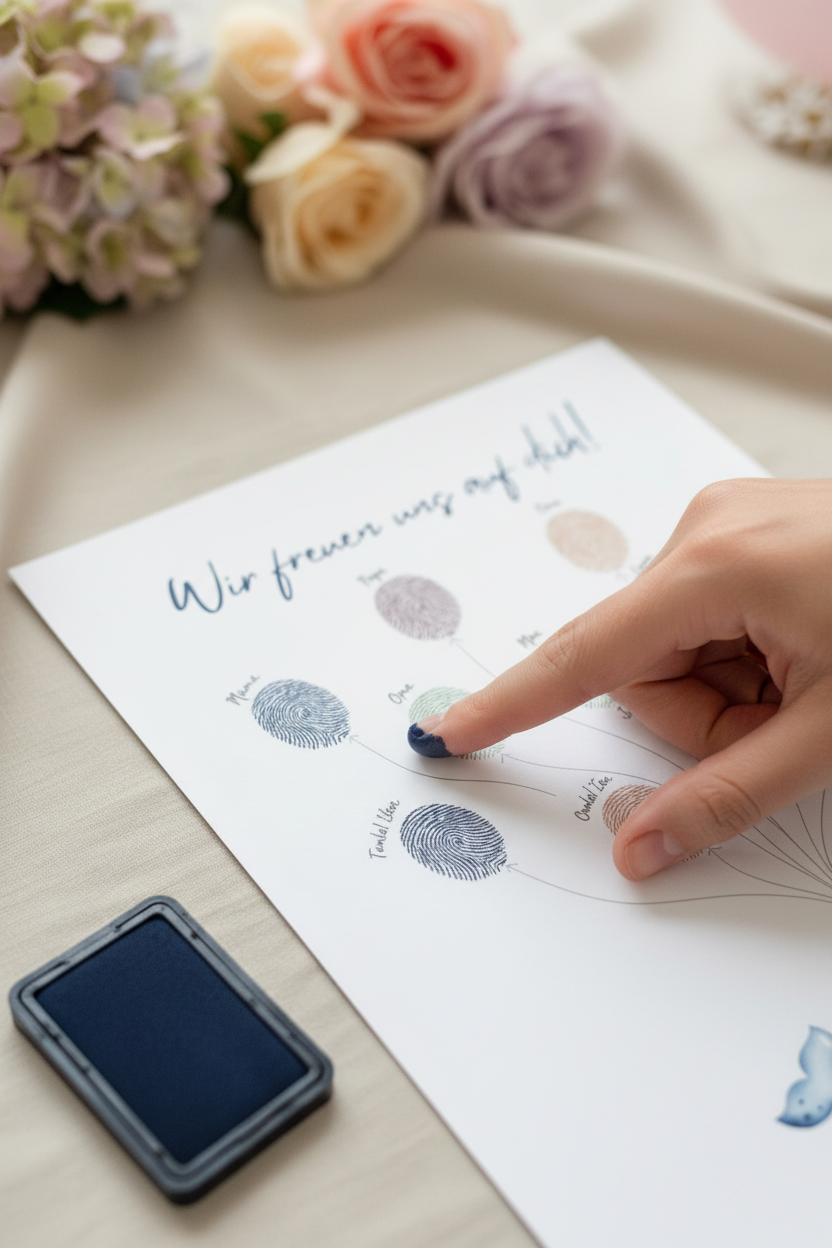 Gast macht Fingerabdruck bei der Babyparty