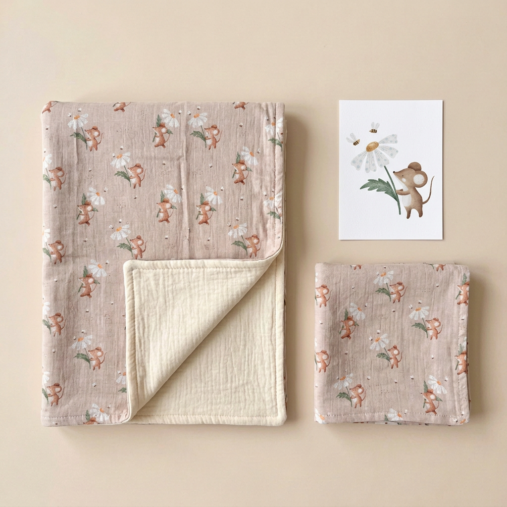 Geschenkset Mäuschen mit Babydecke, Musselintuch und Karte