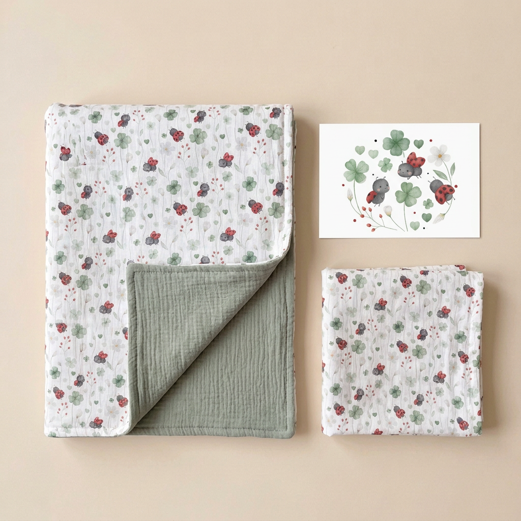 Geschenkset Marienkäfer mit Babydecke, Musselintuch und Karte