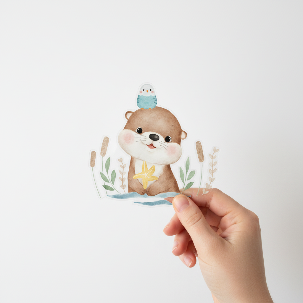 Hand hält Otter-Bügelbild A6 Hochformat