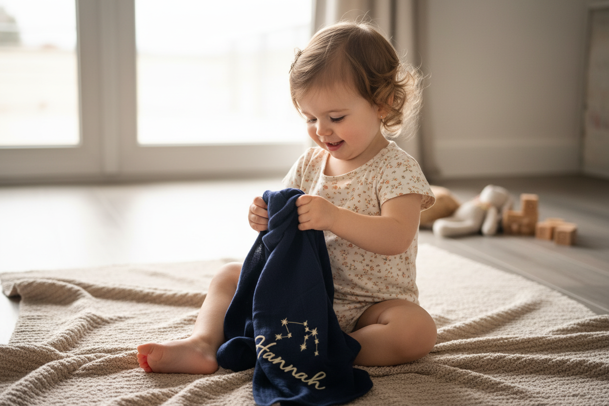 Kleinkind spielt mit Tuch