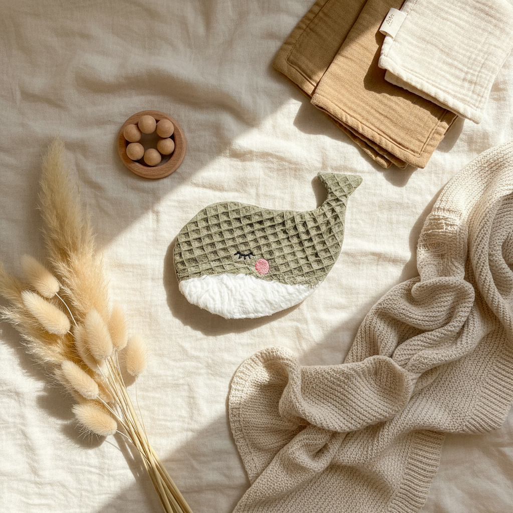 Knisterwal Waffelpique Flatlay – minimalistisches Nursery Styling