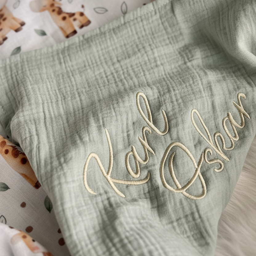 Kuscheldecke Giraffe Nahaufnahme – hochwertige Baumwolle mit Namensstickerei, Made in Germany
