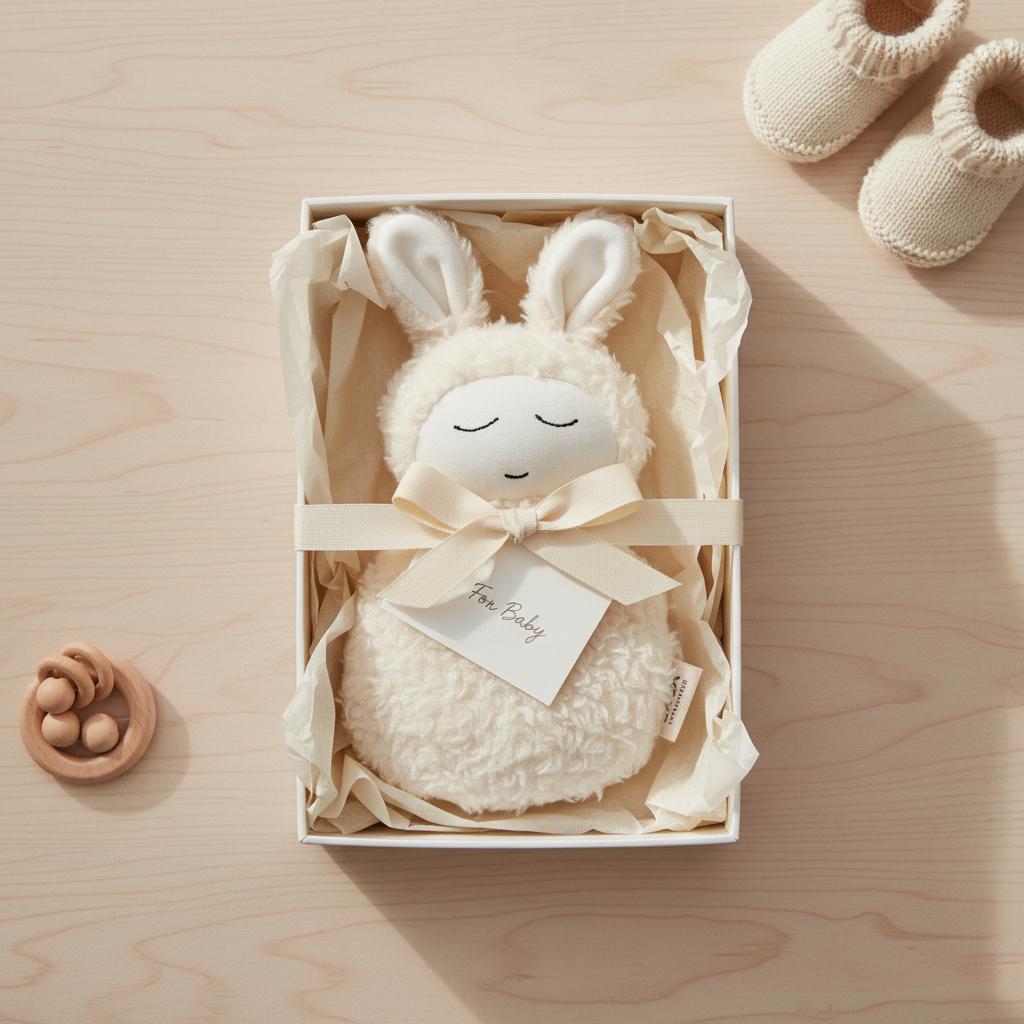 Kuscheltier Lara als Geschenk verpackt – Schmusetuch Baby Geburt Taufe