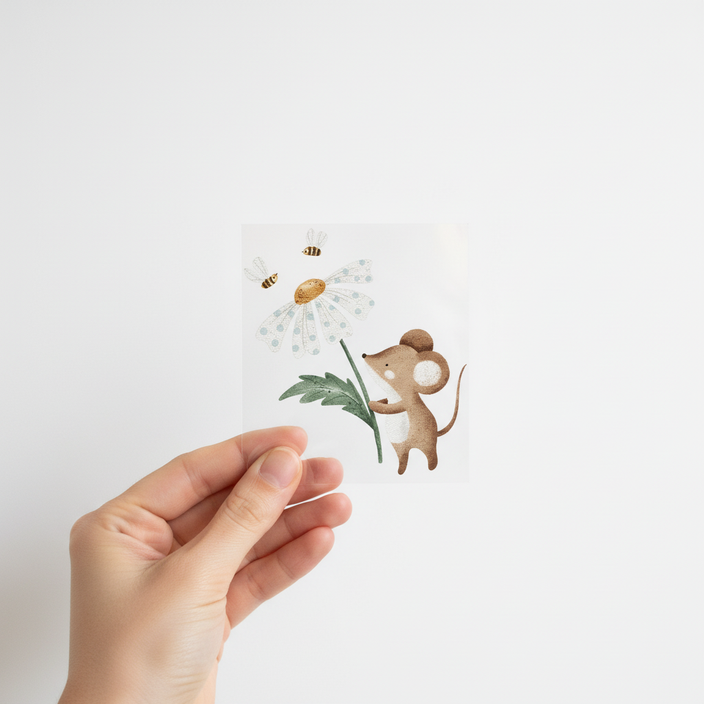 Mäuschen-Bügelbild - Hand an unterer linker Ecke