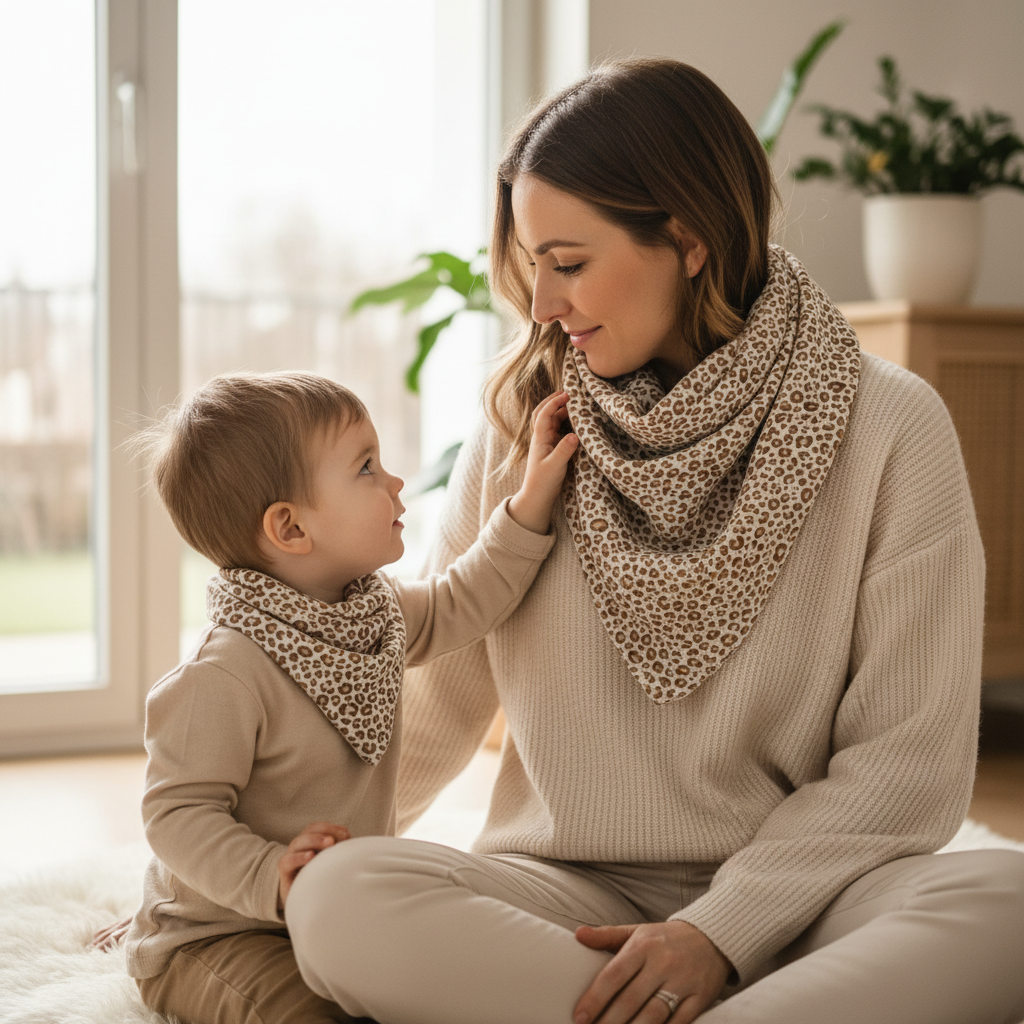 Mom and child with leopard triangle scarves