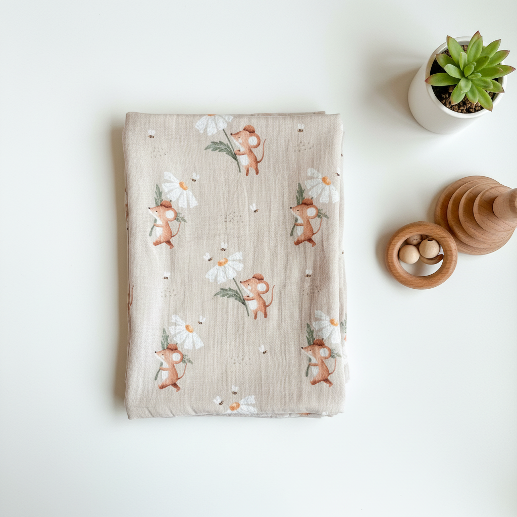 Musselintuch Maus Flatlay