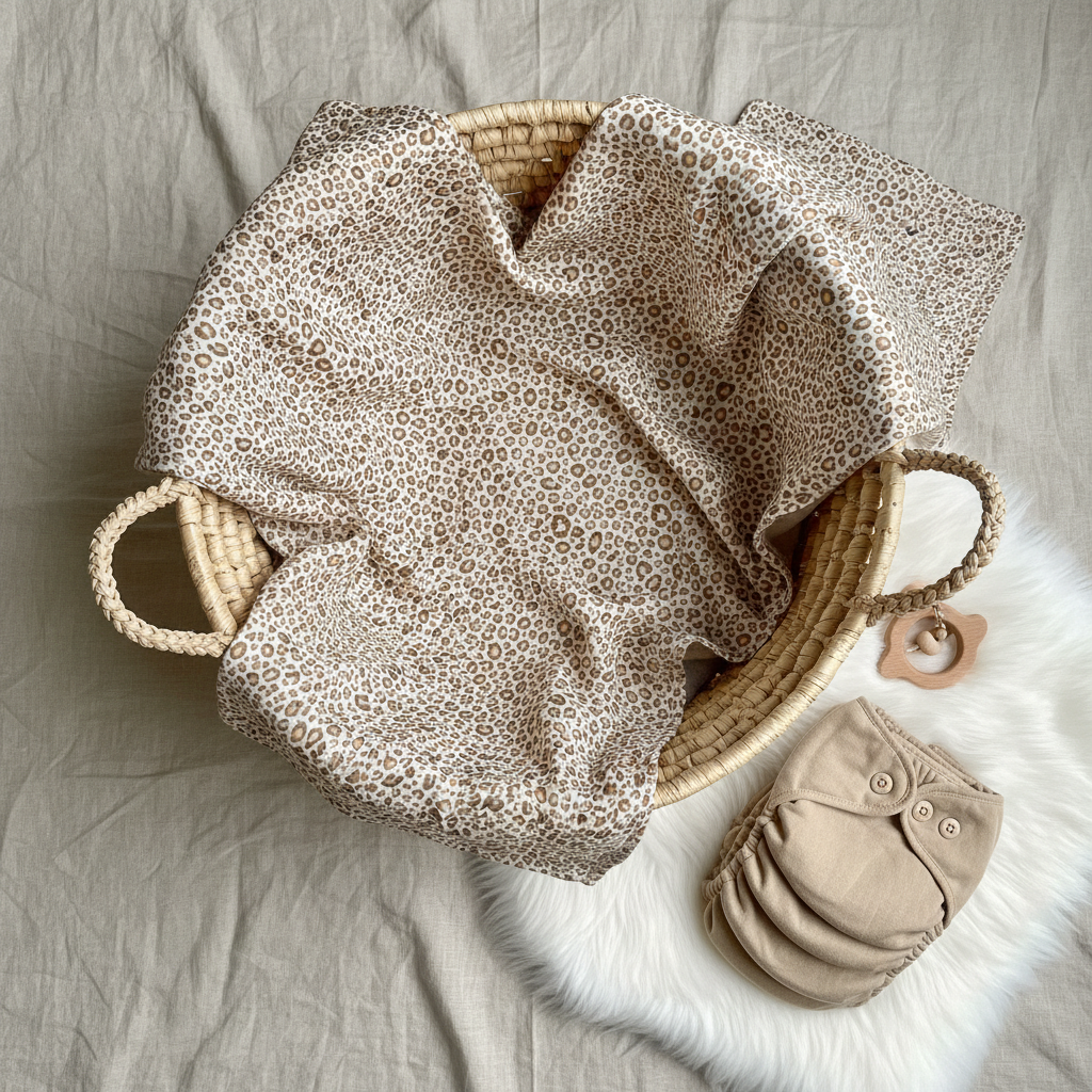 Square leopard musselin flatlay