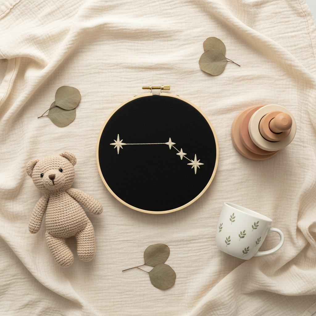 Stickrahmen Aries Flatlay mit Musselin