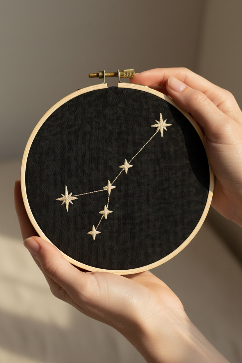 Stickrahmen Cancer in Händen