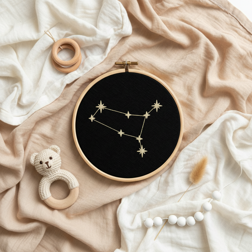 Stickrahmen Gemini Flatlay mit Musselin