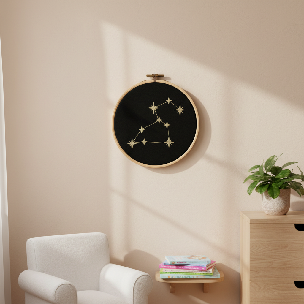 Stickrahmen Leo an Nursery-Wand