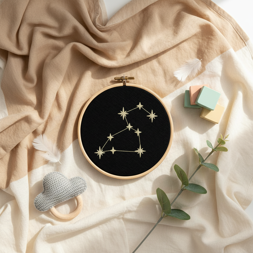 Stickrahmen Leo Flatlay mit Musselin