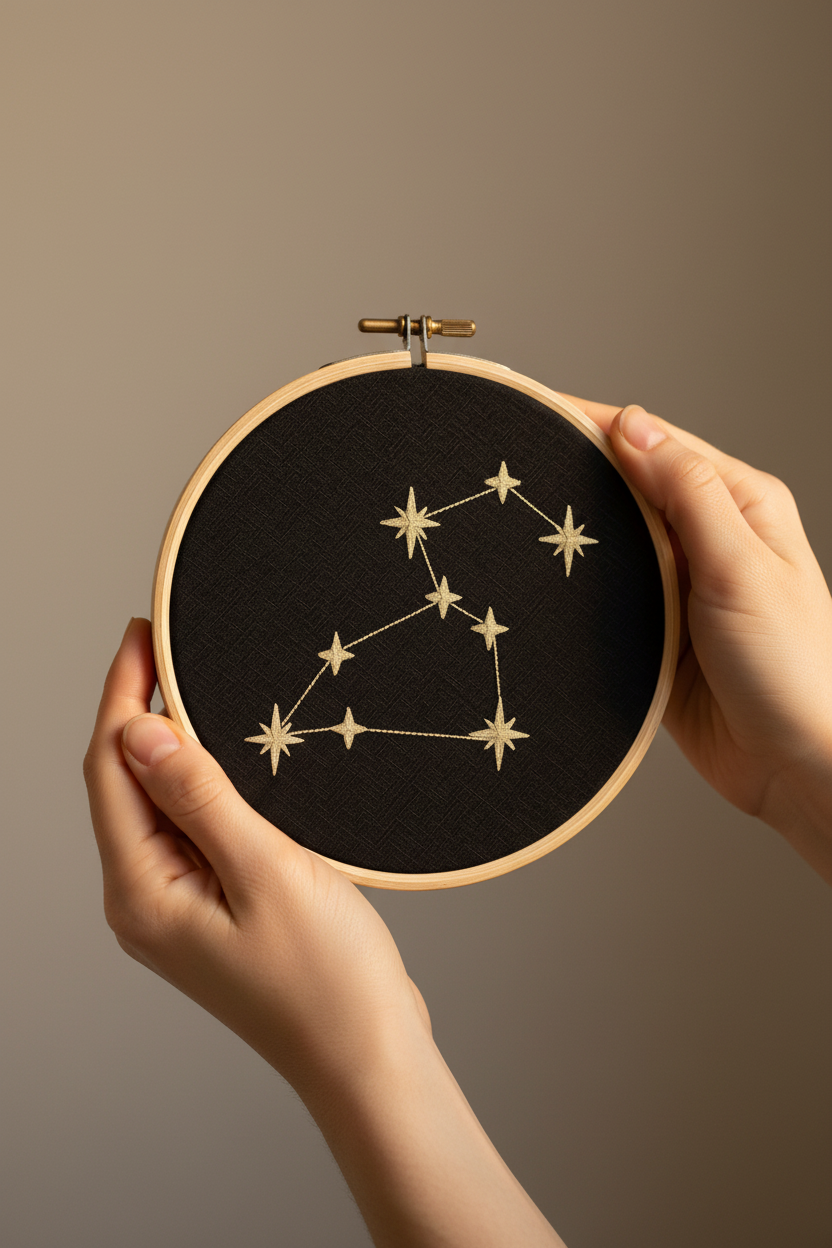 Stickrahmen Leo in Händen