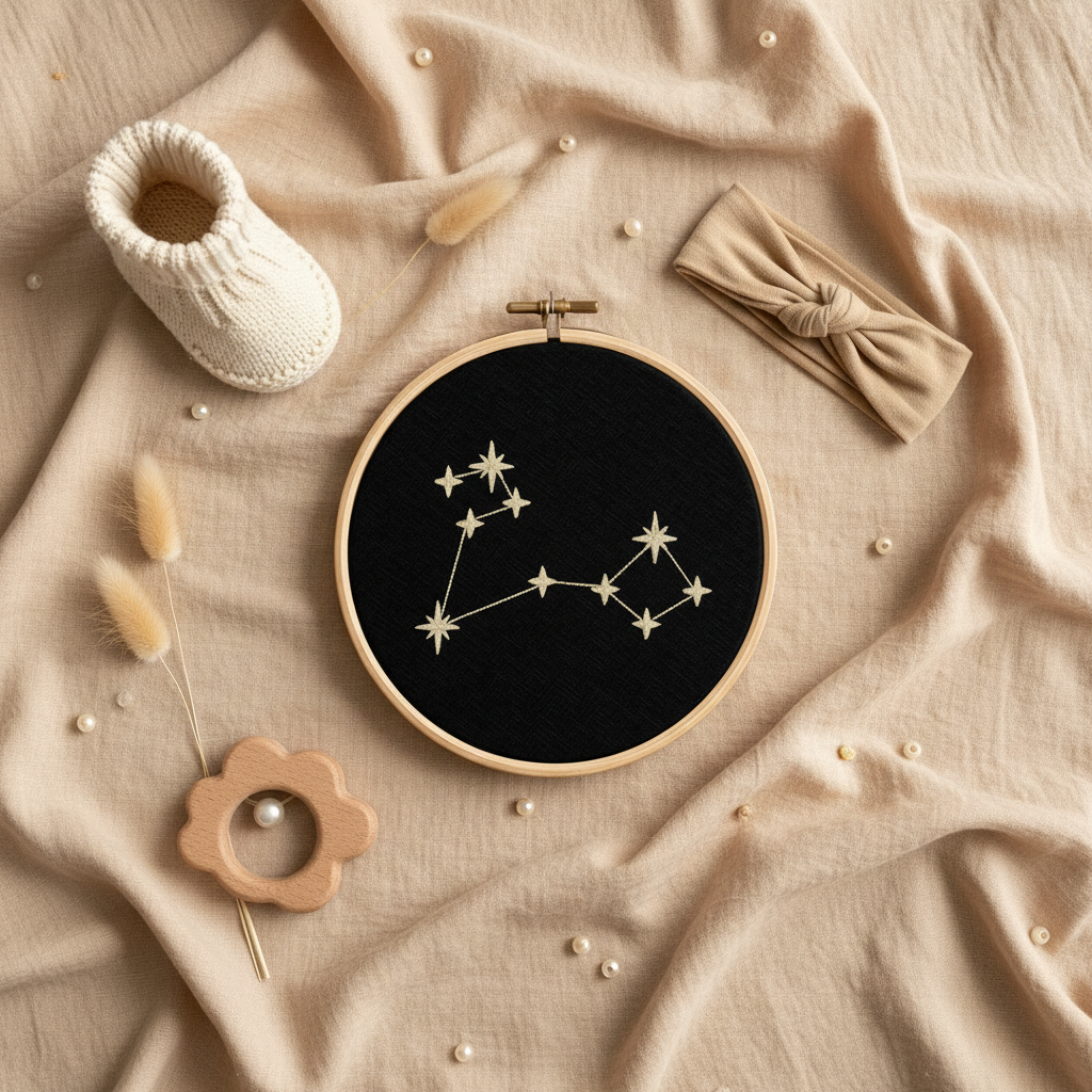 Stickrahmen Pisces Flatlay mit Musselin