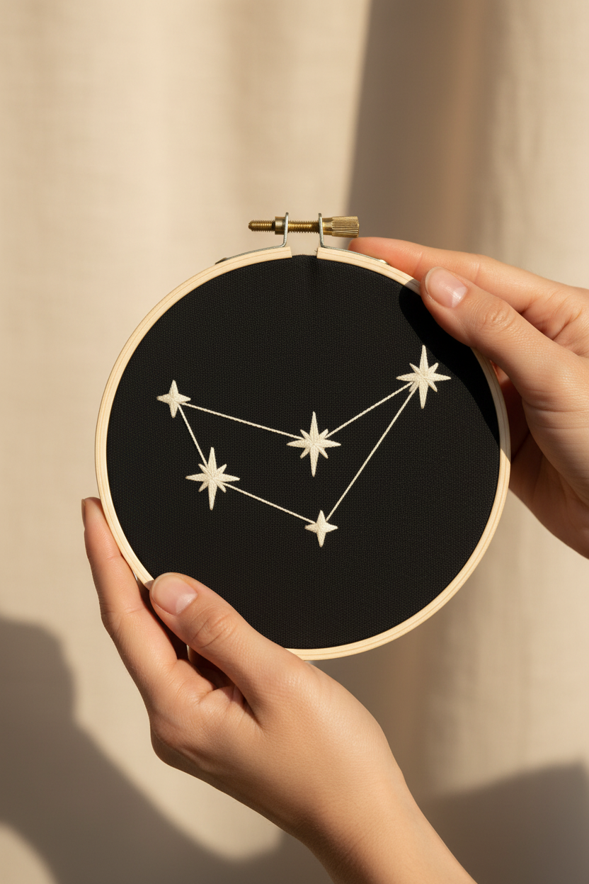 Stickrahmen Steinbock in Händen