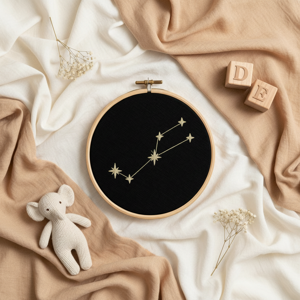 Stickrahmen Taurus Flatlay mit Musselin