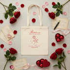 Stoffbeutel Roses are red Flat Lay mit roten Rosen Liebesbriefen und Rosenblättern
