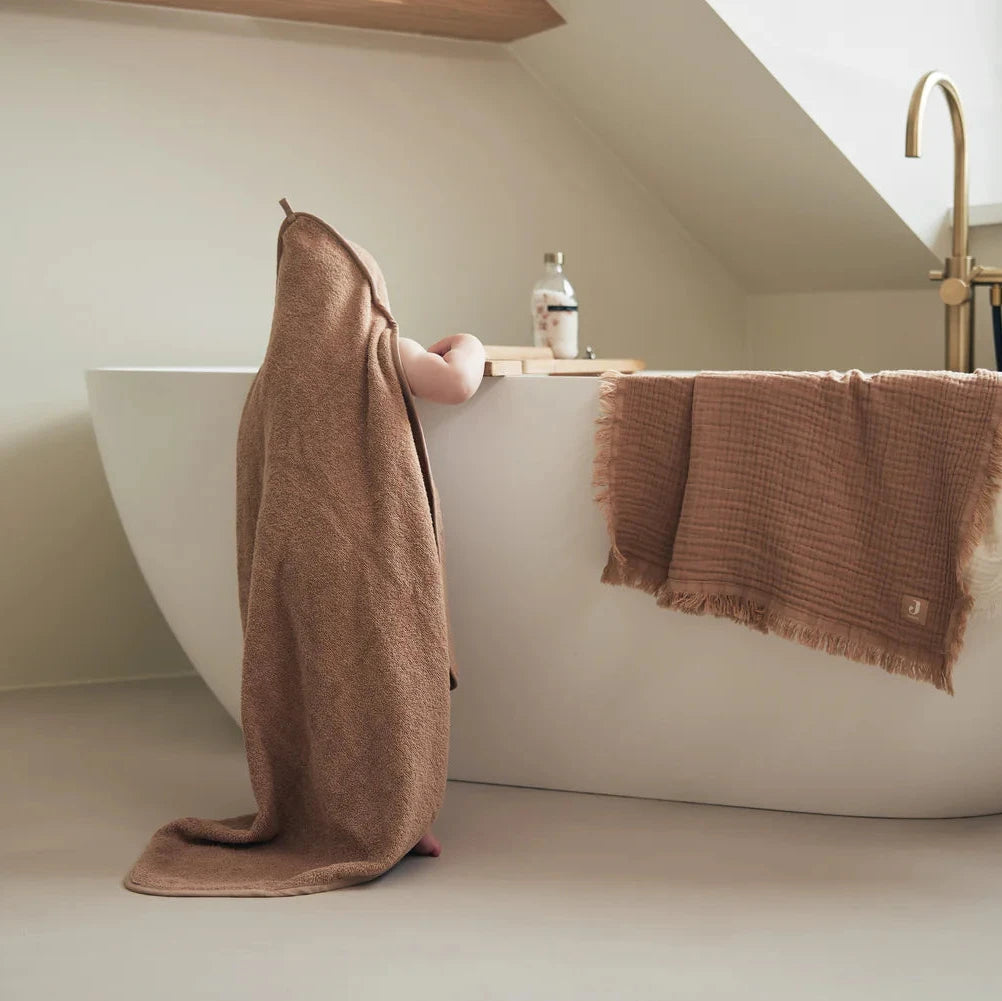 Personalisiertes Badehandtuch mit Kapuze – Frottee-Baumwolle in caramel
