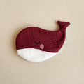 Whale crinkle toy with bordeaux muslin fabric