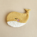 Whale crinkle toy with butter yellow waffle musselin fabric