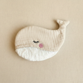 Whale crinkle toy with ecru waffle musselin fabric