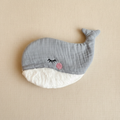 Whale crinkle toy with gray-blue musselin fabric
