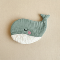 Whale crinkle toy with lagoon green waffle musselin fabric