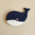 Whale crinkle toy with navy blue waffle musselin fabric