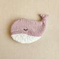 Whale crinkle toy with rose pink waffle musselin fabric