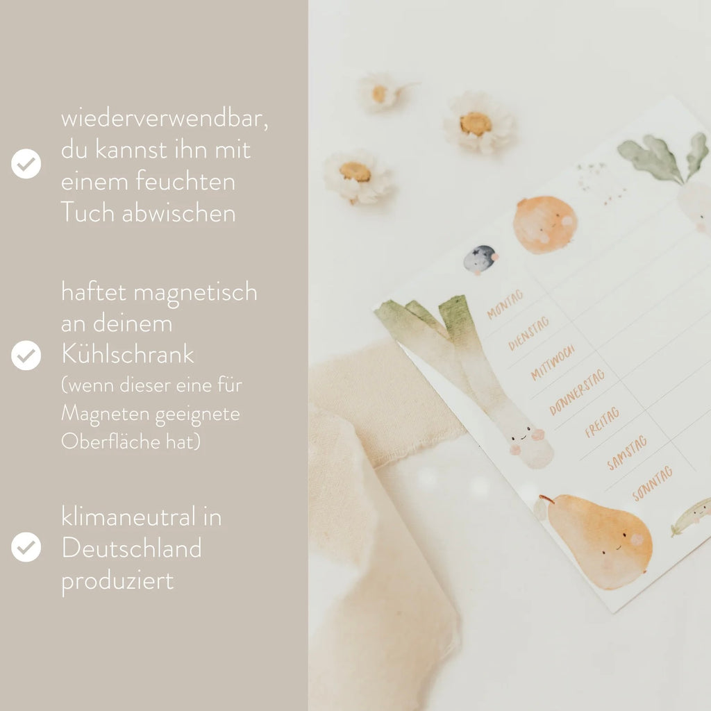 Horaire hebdomadaire réutilisable | Aimant frigo "Fruit", petit