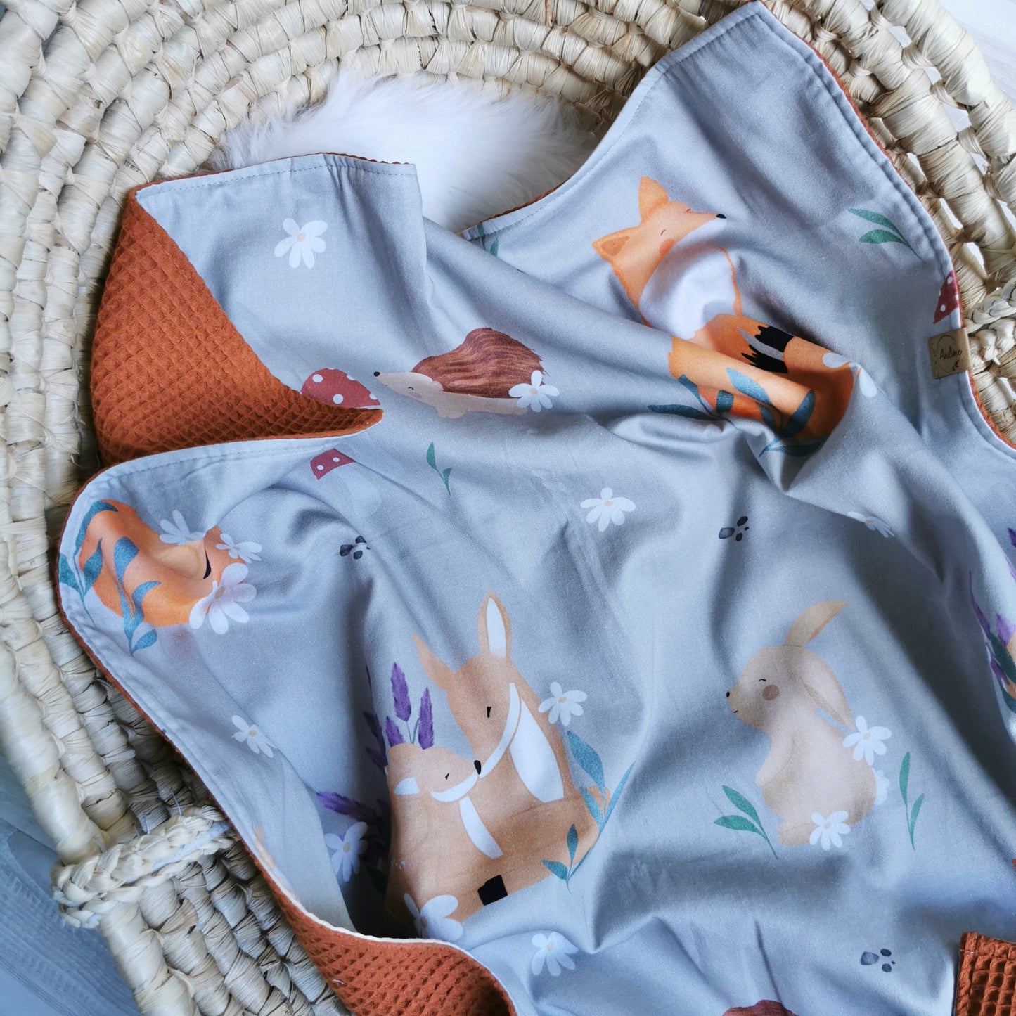 Baby blanket “Forest Animals”, caramel
