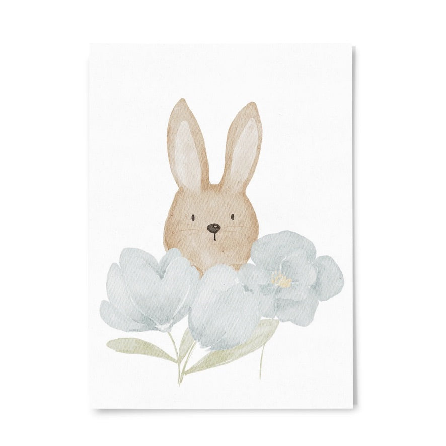 Card “Rabbit with Blue Flowers”, white