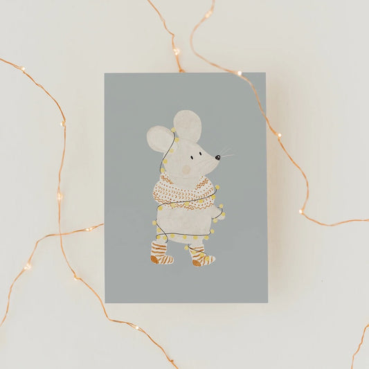 Card “Mouse with Fairy Lights”