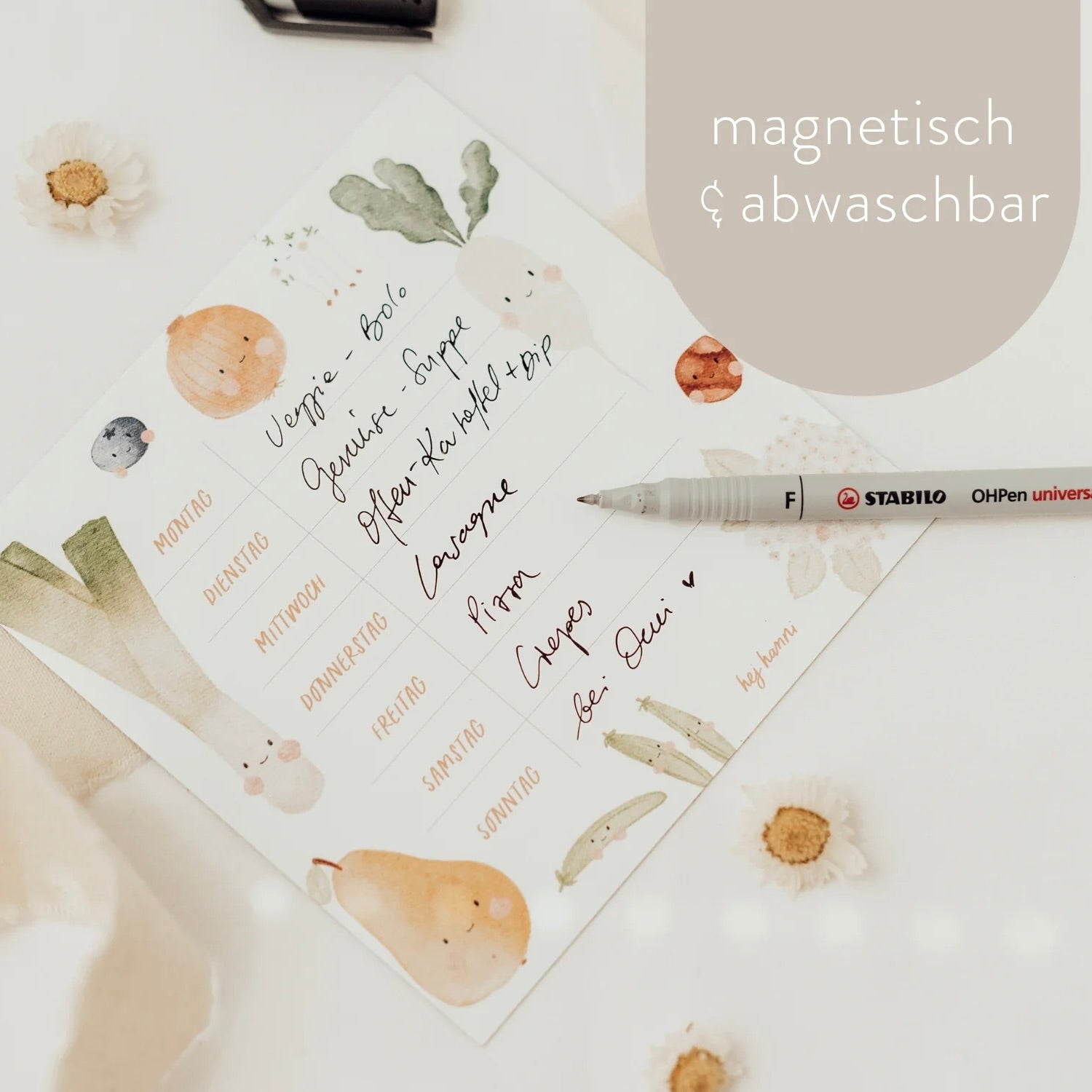 Horaire hebdomadaire réutilisable | Aimant frigo "Fruit", petit