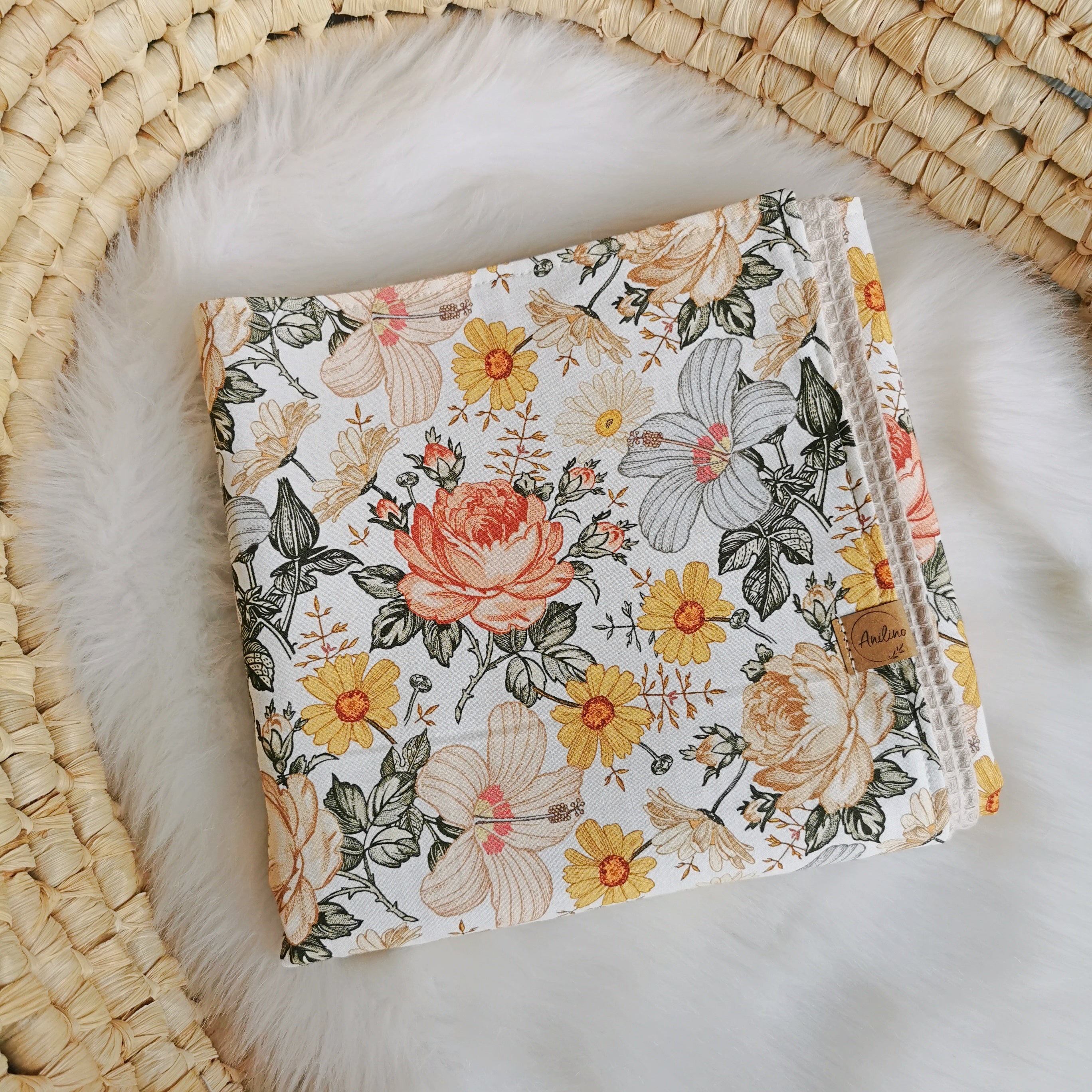 Couverture bébé "Fleurs rétro" 